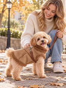 Rompi Hewan Peliharaan Hangat Berbahan Fleece, Pakaian Hewan Peliharaan Musim Dingin Berbahan Suede Imitasi, Dengan Pengait D di Bagian Belakang, Jaket Anjing Desain Dua Kaki, Cocok untuk Anjing Kecil, Teddy, dan Bichon untuk Pemakaian Sehari-hari - Coklat - View 1