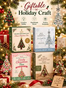 DIY Beaded Christmas Decoration Set, 4 Styles Handmade Beaded Tree Hanging Ornaments, Holiday Craft DIY Kit For Beginners, Gift Box Christmas Beading Project, Make Your Own Christmas Tree Hanging Decorations, Suitable For Tree Decor And Seasonal Gifts - Multi-color - View 1