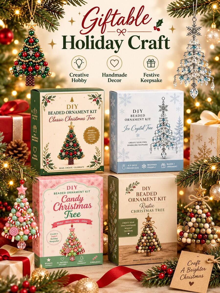 DIY Beaded Christmas Decoration Set, 4 Styles Handmade Beaded Tree Hanging Ornaments, Holiday Craft DIY Kit For Beginners, Gift Box Christmas Beading Project, Make Your Own Christmas Tree Hanging Decorations, Suitable For Tree Decor And Seasonal Gifts - Multi-color - View 1
