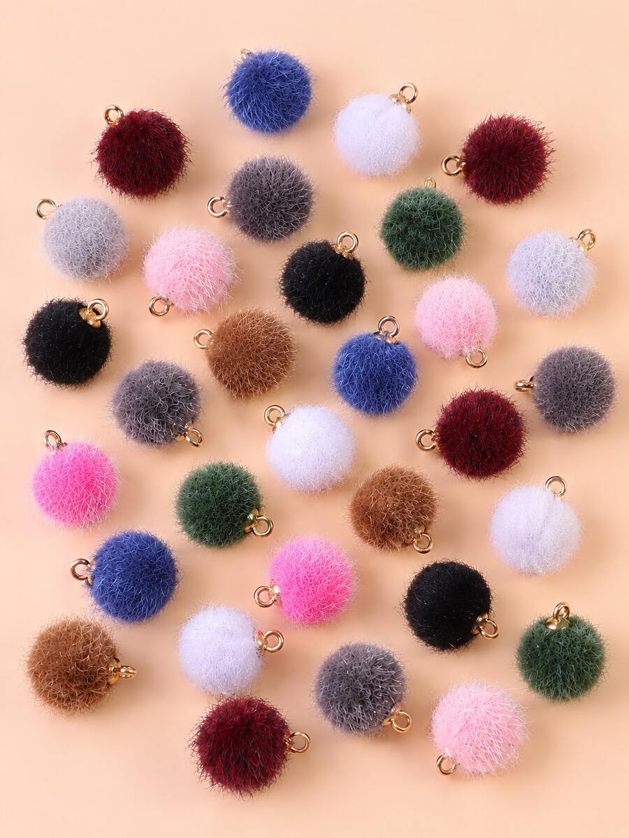 10pcs Faux Fur Pom Pom Charms With Gold Rings - Soft Velvet Mini Pom Pom Earring Accessories Set (Multi-Color Options) Suitable For DIY Tassel Earrings, Handbag Charms, Keychains, Hair Accessories And Winter Jewelry Making - Plush Round - View 1