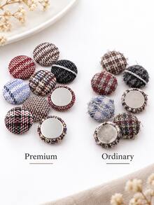 50pcs Assorted 15mm Tweed Plaid Fabric Covered Flat Back Buttons - Houndstooth Fabric Domed Gemstone Decoration, Multi-Color, Suitable For DIY Hair Clip Making, Snap Hair Clips, Coat & Suit Decoration And Sewing Crafts - Round - View 6
