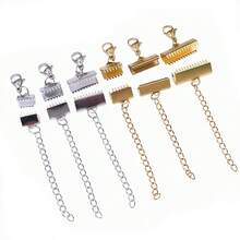 4pcs Stainless Steel Ribbon Leather Cord End Fastener Clasps With Chains Lobster Clasps Connectors For Bracelet Diy Making - Steel - View 1