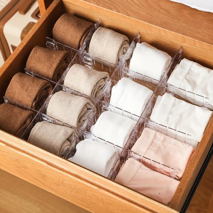5/10pcs Adjustable Drawer Dividers, Cabinet Drawer Partition Boards, Underwear, Socks Organizer, Convenient, Keep Organized, Suitable For Closet, Kitchen, Vanity And Bedroom - Multicolor - View 1