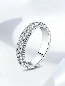 1pc Triple Row Full Rhinestone Ring, Suitable For Women, Elegant Crystal Earrings, Luxury Jewelry - Silver - View 33
