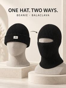 1pc Winter Men's Balaclava Hat Knitted Cap Windproof Cold-Proof Headwear Face Mask Warm Hat Dual Wear - Multicolor - View 2