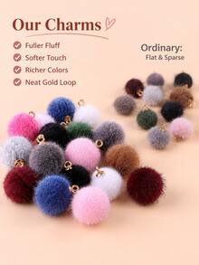 10pcs Faux Fur Pom Pom Charms With Gold Rings - Soft Velvet Mini Pom Pom Earring Accessories Set (Multi-Color Options) Suitable For DIY Tassel Earrings, Handbag Charms, Keychains, Hair Accessories And Winter Jewelry Making - Plush Round - View 7