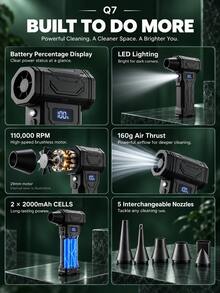 Powerful Turbo Fan 110,000RPM Brushless Motor Handheld Blower (Optional Vacuum), Adjustable Speed Rechargeable Air Duster, Suitable For Computer Cleaning, Car Detailing, Garden Dust And Leaf Removal - Wireless - View 7