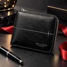 HOVI'S Men Vintage Cracked Texture Bifold Short Wallet, Full Zipper Closure Purse With Coin Pocket, 4 Card Slots 2 ID Windows & 2 Cash Compartments Wallet - Multicolor - View 2