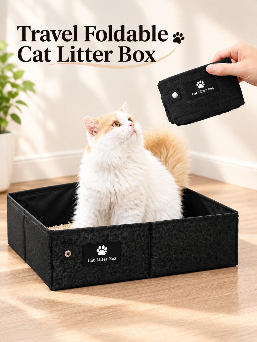 1pc Foldable Splash-Proof Cat Litter Box, Waterproof Portable Cat Toilet, Odorless Open-Top Cat Litter Tray, Easy To Clean Cat Toilet, Suitable For Travel, Car And Outdoor Use