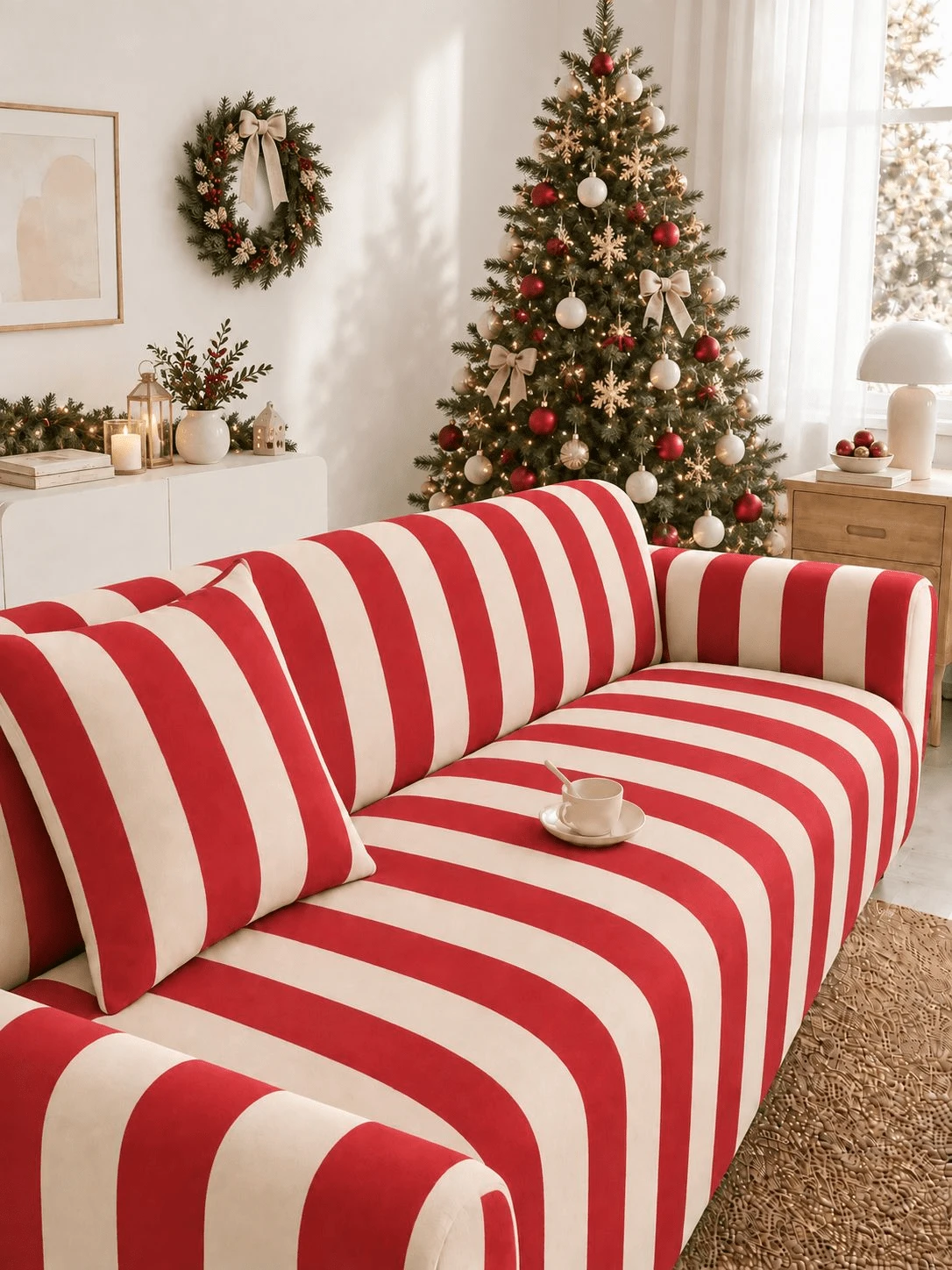 1pc Christmas Color Block Milk Silk Sofa Cover Machine Washable, Includes Matching Unfilled Pillow Case, Pet Scratch Resistant, Sofa Protector - Multicolor - View 1