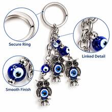 1pc Blue Bead Owl Keychain, 3 Owl Dangle Bag Charm, Vintage-Style Lightweight Key Ring For Handbag, Backpack, Car Keys & Travel - Multicolor - View 10