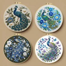 1PC 20*20cm/7.9*7.9in,The Beautiful Peacock Embroidery Kit, DIY Handmade Embroidery Set For Adult Beginners, Home Gift, Women's Sewing Gift, Including User Manual, Printed Pattern Fabric, Embroidery Frame, Needle And Thread. - The Beautiful Peacock - View 3