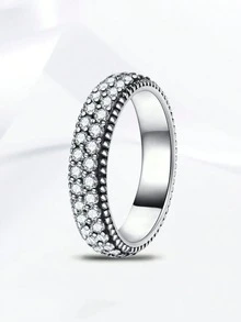 1pc Triple Row Full Rhinestone Ring, Suitable For Women, Elegant Crystal Earrings, Luxury Jewelry - Silver - View 49