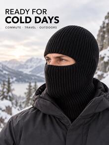1pc Winter Men's Balaclava Hat Knitted Cap Windproof Cold-Proof Headwear Face Mask Warm Hat Dual Wear - Multicolor - View 3