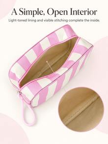 Cute Casual Striped Women's Makeup Bag, A Fashionable Striped Toiletry Bag With Braided Rope Zipper Design Storage Bag, Lightweight And Portable Opening And Closing, Easy To Store; Available In Multiple Colors, Convenient For Travel And Daily Use - Multicolor - View 13