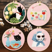 1PC 20*20cm/7.9*7.9in,Cute Cats Embroidery Kit, DIY Handmade Embroidery Set For Adult Beginners, Home Gift, Women's Sewing Gift, Including User Manual, Printed Pattern Fabric, Embroidery Frame, Needle And Thread. - Cute Cats - View 13
