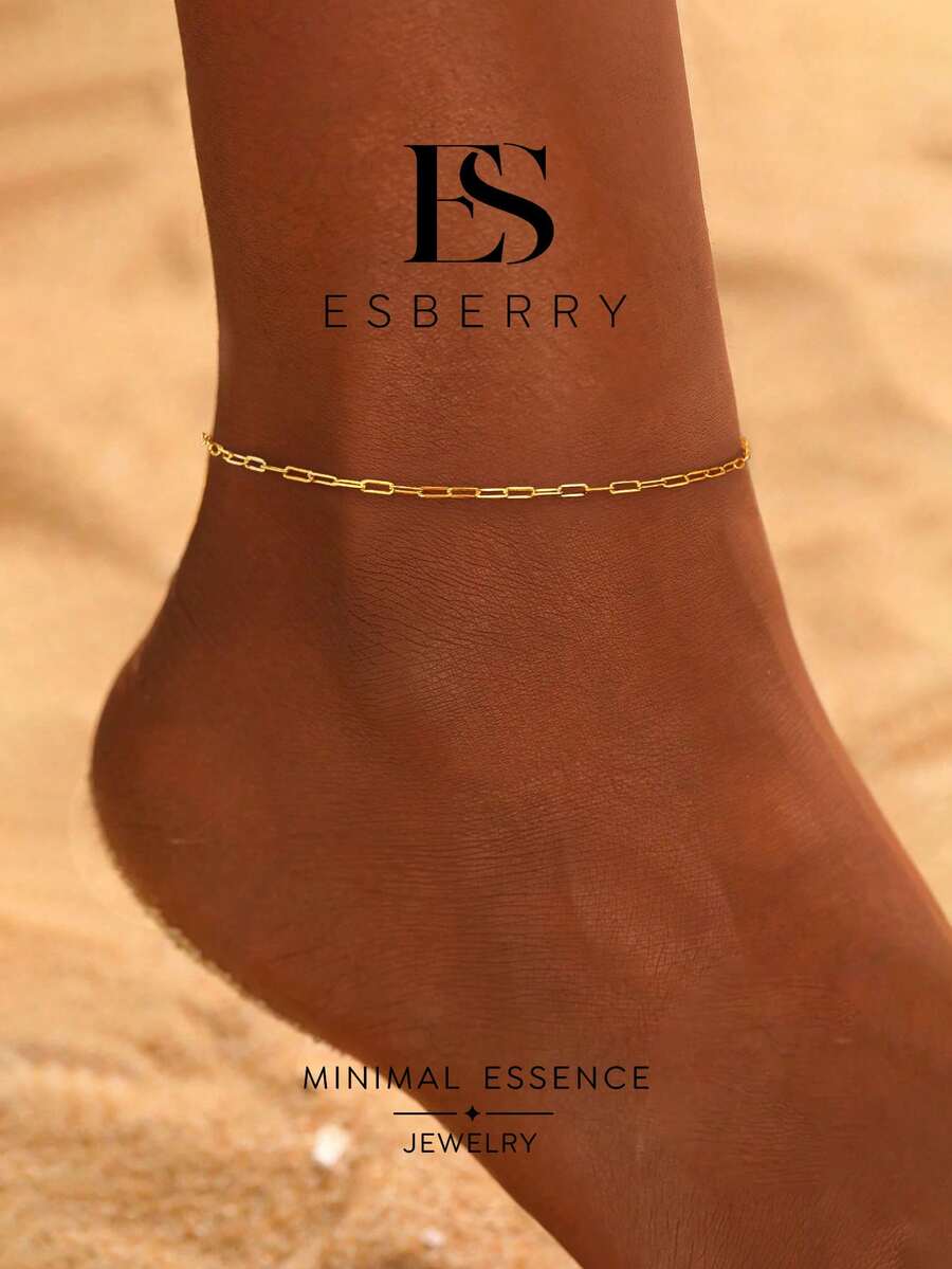 ESBERRY قطعة واحدة من خلخال السلسلة الهندسي للنساء، مجوهرات أنيقة ورقيقة، هدية عيد الحب & الاستخدام اليومي - خلخال بسلسلة متقاطعة - مشاهدة 1