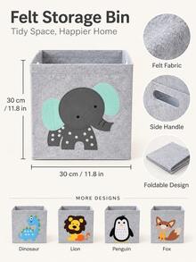 1PC Foldable Felt Storage Bin With Cute Animal Applique, Square Nonwoven Fabric Organizer Basket With Side Handles, Collapsible Cube Storage Box For Closet, Shelf, Bedroom, Dorm, Office, Books, Clothes, Towels And Daily Household Essentials - Lion - View 4