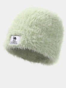 CAMEL CROWN 中性款冬季保暖針織帽，柔軟抓絨內裡保暖帽，彈性防寒戶外徒步跑步騎行露營帽 - 海沫綠 - 查看 2