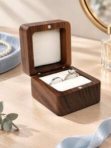 Personalized Square Solid Walnut Wood Rings Jewelry Box Engraved Logo Text, Wedding Gifts,Anniversary Gifts,Wood Box,Gift Box, Birthday Gifts - Multi-color - Walnut Month Flower Ring Box - View 8