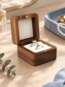 Personalized Square Solid Walnut Wood Rings Jewelry Box Engraved Logo Text, Wedding Gifts,Anniversary Gifts,Wood Box,Gift Box, Birthday Gifts - Multi-color - Walnut Month Flower Ring Box - View 5