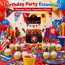 Roblox 23个卡通主题蛋糕装饰旗，多色时尚印花设计，厚实耐用材质，适用于生日、节日派对装饰、婚礼、婴儿派对、礼品包装 - Roblo boy 蛋糕旗插 吸管 - 查看 2