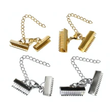 4pcs Stainless Steel Ribbon Leather Cord End Fastener Clasps With Chains Lobster Clasps Connectors For Bracelet Diy Making - Steel - View 6