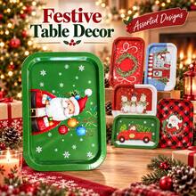 Christmas Metal Tray, Holiday Rectangular Serving Plate, Festive Table Decor, 34*23cm, Random Pattern - View 7