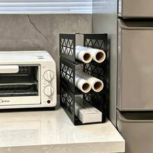 1/2/3pcsX Hollow Metal Countertop Storage Rack, Kitchen Roll Organizer Holder For Paper Towel, Cling Film, Aluminum Foil Roll, Desktop Storage Shelf - View 3