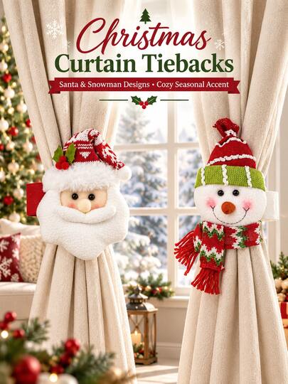 Christmas Curtain Tiebacks, Decorative Curtain Tiebacks, Santa Claus And Snowman Pattern, With Adjustable Hook And Loop Fastener, Suitable For Living Room, Bedroom And Party Decoration, Essential For Christmas And New Year, Ideal Gift Choice.