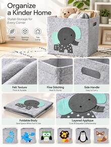 1PC Foldable Felt Storage Bin With Cute Animal Applique, Square Nonwoven Fabric Organizer Basket With Side Handles, Collapsible Cube Storage Box For Closet, Shelf, Bedroom, Dorm, Office, Books, Clothes, Towels And Daily Household Essentials - Lion - View 8