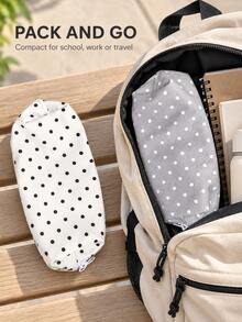 1pc Large Capacity Polka Dot Stationery Bag & Makeup Pouch: Korean Style Pencil Case | Minimalist Portable Women's Design, Suitable For Desk Storage & Home Decor, Multi-Functional Storage Solution For School, Office, Travel - 1 Pc Beige - View 3