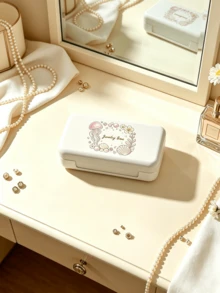 Cute Jellyfish Shell Print Mini Jewelry Storage Box, Comes With 2pcs Anti-Oxidation Storage Bags, Fashionable Small Accessories Organizer Box, Portable Travel Jewelry Box, Compartment Storage For Earrings, Rings, Necklaces, Suitable For Outings, Dorms, Makeup Vanity, Christmas Gift, Empty Box Only - Multicolor - View 2
