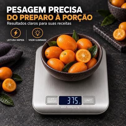 Balança de Alta Precisão Digital Cozinha 1g a 10kg,Balança Digital de Cozinha,Superfície Aço Inoxidável, Tela LCD Iluminada, Função Tara, Múltiplas Unidades, Para Confeitaria e Ingredientes