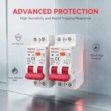 DZ47LE-63 RCBO 2P 剩餘電流斷路器 30mA 230V C16/C20/C32 過載短路漏電保護 微型斷路器 CE 認證 - 紅色 - 查看 3