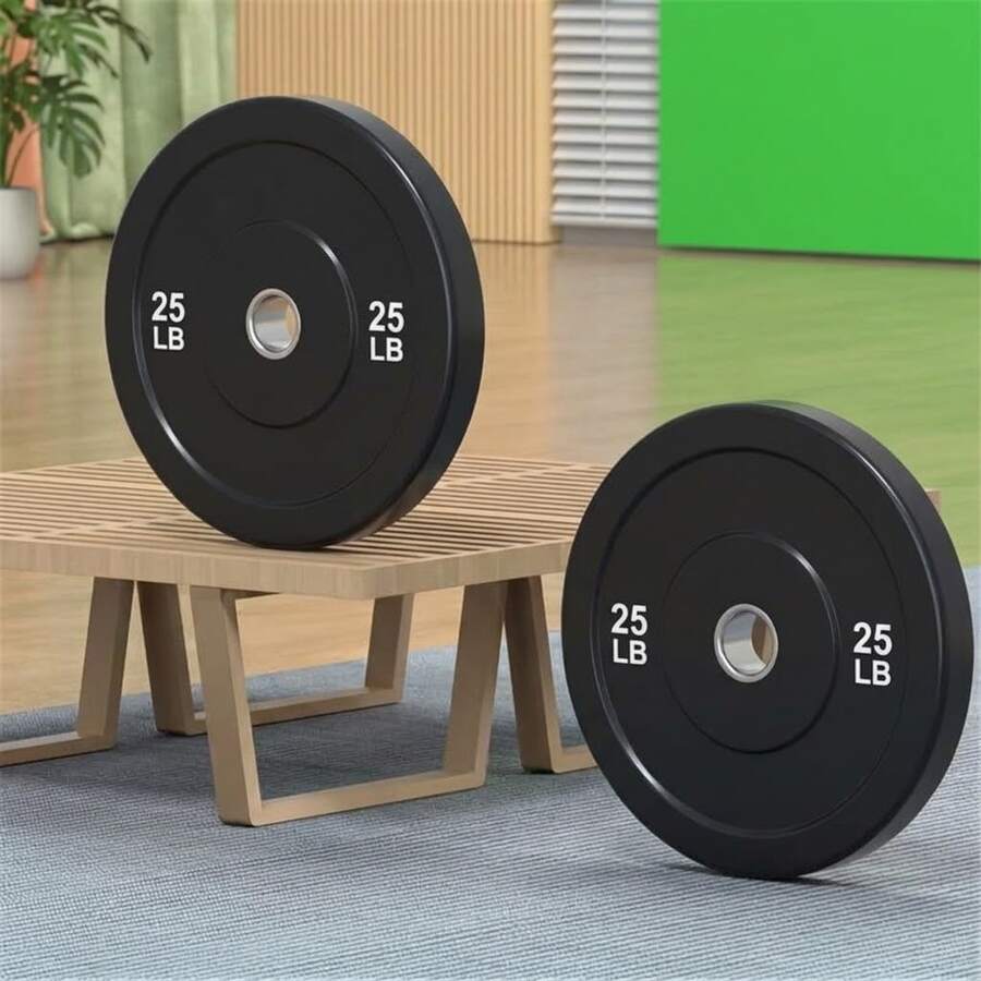 Un Par de Placas de Pesas con Revestimiento de Goma, Pesos Disponibles 15lb,25lb,35lb, Resistente al Desgaste, Equipo de Entrenamiento para Gimnasio y Gimnasio en Casa - Negro - Ver 1