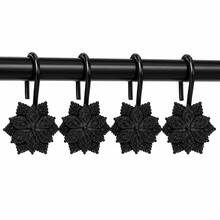 12pcs Black Double Layer Flower Shower Curtain Hooks Metal Curtain Hooks Waterproof Rust-Proof - Black - View 1