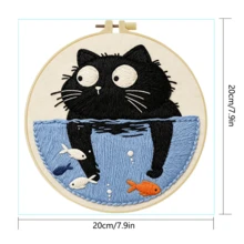 1pc 20*20cm/7.9*7.9in Naughty Black Cat Embroidery Kit, DIY Hand Embroidery Set, Suitable For Adult Beginners, Home Decor Gift, Women's Sewing Gift, Includes User Manual, Printed Pattern Fabric, Embroidery Hoop, Needle And Thread - The Mischievous Black Cat - View 4