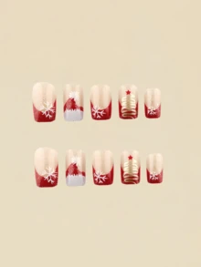 24 Pieces Red Flashing French-Style Snowflake Christmas Tree Holiday Nail Art - - Red - View 2