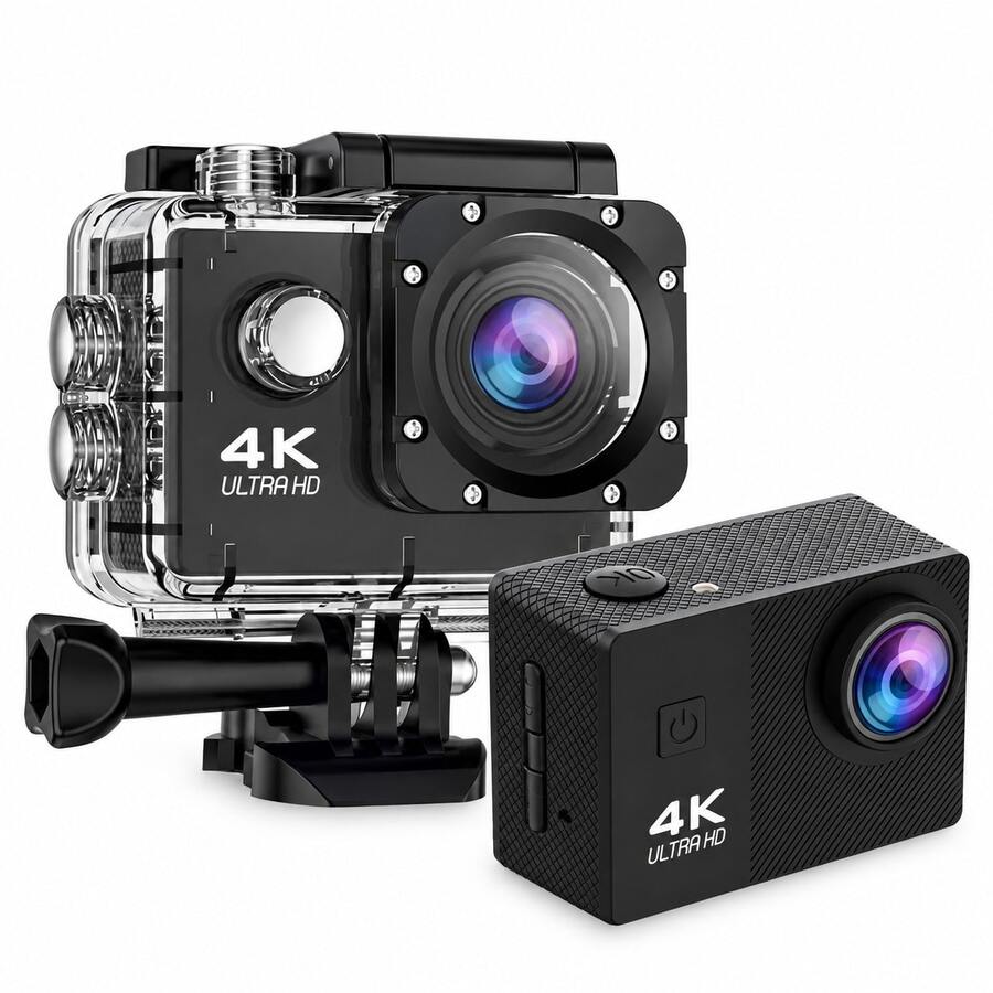 4K Ultra HD Action Camera | Wide Angle Lens, LCD Display, Auto Exposure, Fisheye Lens, Rechargeable Battery, HD High Definition - Ideal For Hiking, Cycling, Outdoor Activities, Gift Giving