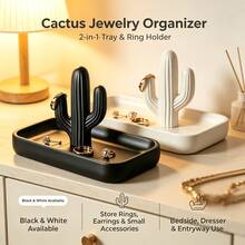 1pc Black & White Cactus Jewelry Storage Rack, Multi-Functional Ring Necklace Earring Display Tray, Minimalist Wabi-Sabi Style Decorative Accessory, Gift For Boys & Girls - Multicolor - View 2