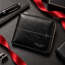 HOVI'S Men Vintage Cracked Texture Bifold Short Wallet, Full Zipper Closure Purse With Coin Pocket, 4 Card Slots 2 ID Windows & 2 Cash Compartments Wallet - Multicolor - View 3