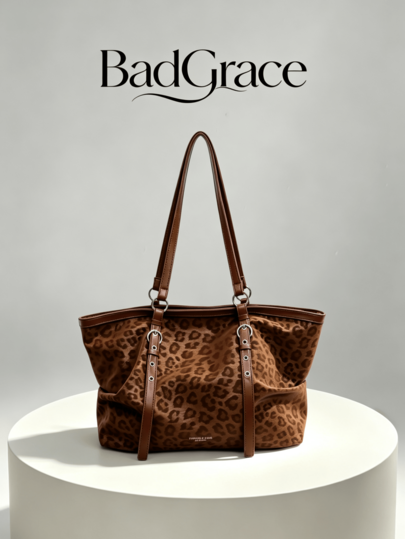 New Leopard Print Large Capacity PU Tote Bag, Women's Vintage Shoulder Bag With Texture, Commuter Large Bag, Simple Versatile Handbag, Multi-Compartment Storage Women's Bag, Suitable For Daily Travel, Can Fit Books And Laptop, Casual Women's Bag