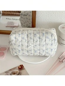 Black White Dark Floral Makeup Bag Minimalist Fresh Style Cosmetic Storage Portable Travel Organizer Pouch For Girls Students - Multicolor - View 9