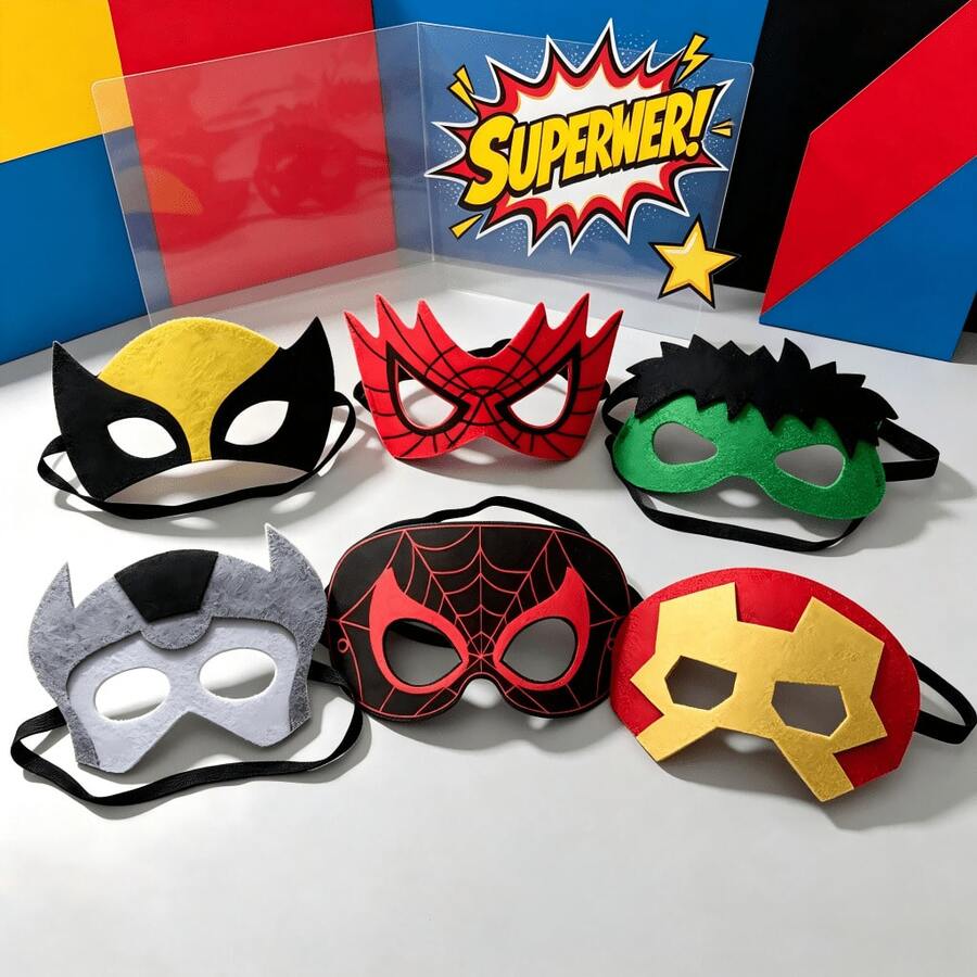 1set/6pcs New Model DIY Street Dance Mask, Felt Mask, Monochrome Eye Mask, Felt Eye Mask, Various Animal Cartoon Shaped Masks, Cartoon Shaped Masks - Multicolor - View 1