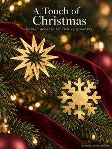 12pcs/Set (6 Stars + 6 Snowflakes) Gold Metal Christmas Decorative Clips, Exquisite Christmas Style Hollow Radial Star And Snowflake Design Back Clips, Suitable For Christmas Tree, Wreath, Gift Box Ribbon And Winter Holiday Home Decor - 6 Stars + 6 Snowflakes - View 4