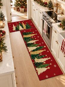 1/2pcs Christmas Floor Mat, Christmas Tree Pattern, Vintage Red Diatomaceous Earth Mat, Super Absorbent, Non-Slip, Perfect For Bathroom, Kitchen And Dining Room, Quick Drying, Ideal Home Decor And Bathroom Mat Gift, Christmas Holiday Gift! - Multicolor - View 4
