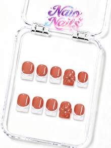 NAIO 10件手工美甲貼紙，Y2K風格法式美甲凝膠指甲，花卉設計，裸色與白色法式邊緣搭配3D浮雕花朵與金色珠飾。適合女性與女孩派對、度假、日常配戴，附工具組，完美的女性美甲用品禮物。尺寸：杏仁形、鴨嘴形、棺材形 - 彩色 - 查看 19
