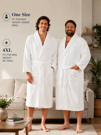 1pc Men's Solid Color Bathrobe, Premium Comfortable Breathable Plush Soft Absorbent Quick Dry, Long Home Wear, Sleepwear Bathrobe Morning Robe Suitable For Home/Spa/Hotel/Leisure, All Season Use, Bathroom Decor
