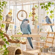 20/24/28cm Bird Swing,Wooden Parrot Perch Swing, Hanging Bird Toy For Cage, Durable Bird Stand For Cockatiels Budgies Lovebirds And Small Parrots - A - View 4